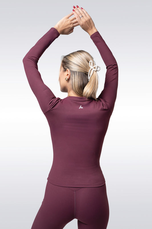 Molly Long Sleeve Fitted Top | Vintage Maroon
