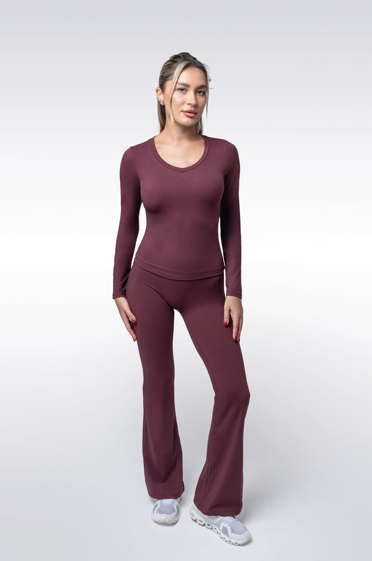 Molly Long Sleeve Fitted Top | Vintage Maroon